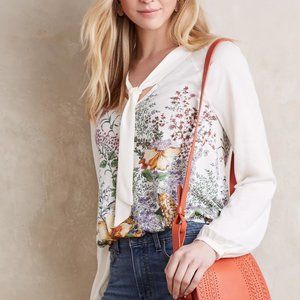 Anthropologie Meadow Rue Montmagny Tie-Neck Blouse Floral Garden Print S NWT